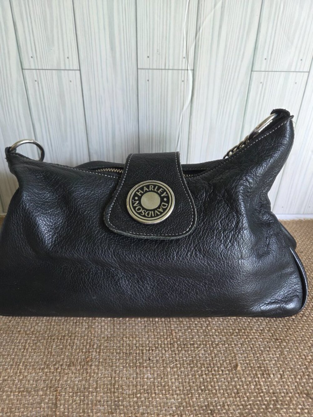Vintage Style Harley-Davidson Black Pebbled Leather Shoulder Bag | Slouchy Hobo - Picture 3 of 14